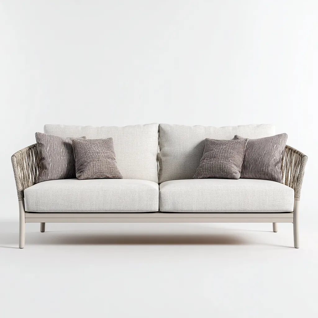 Divano Da Esterno All'Aperto 168×80×78 cm – alluminio bianco con corda beige – profilo avvolgente