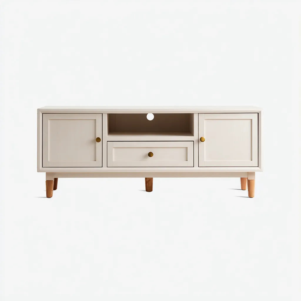 Mobile Tv Soggiorno 140×40×60 cm – legno bianco – contenitore con vani aperti