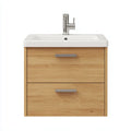 Mobile lavabo da bagno 50×40×60 cm in legno marrone e ceramica bianca - sospeso con contenitore