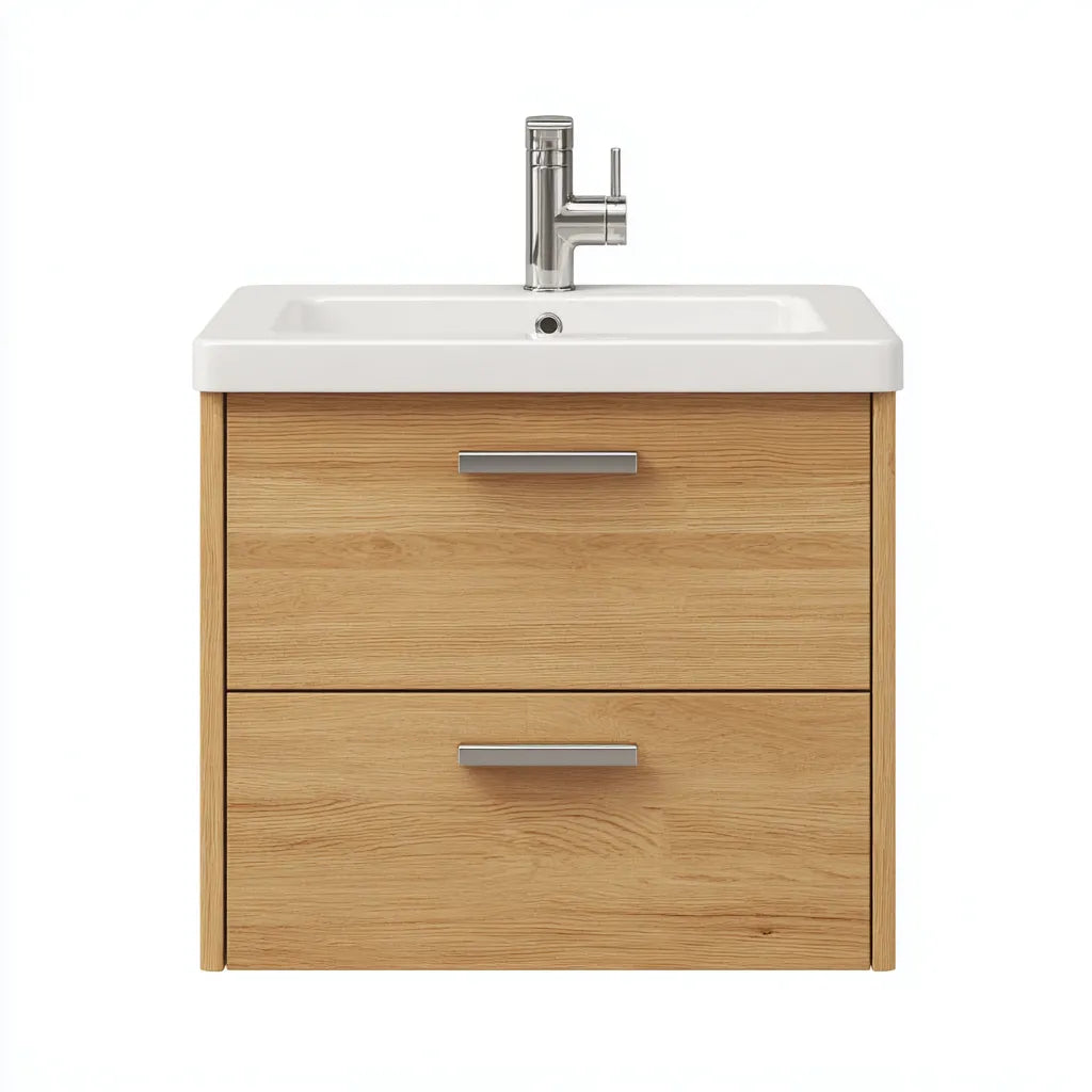Mobile lavabo da bagno 50×40×60 cm in legno marrone e ceramica bianca - sospeso con contenitore