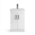 Mobile lavabo da bagno 50×38×82 cm in legno bianco e ceramica bianca - da terra con vano contenitore
