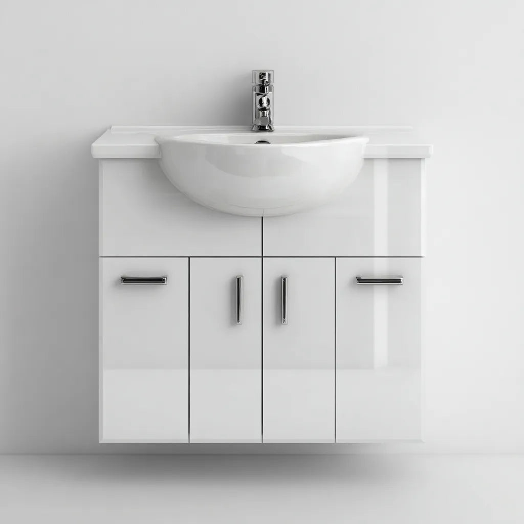 Mobile Bagno sospeso con Lavabo 90×48×60 cm – bianco lucido – contenitore contemporaneo