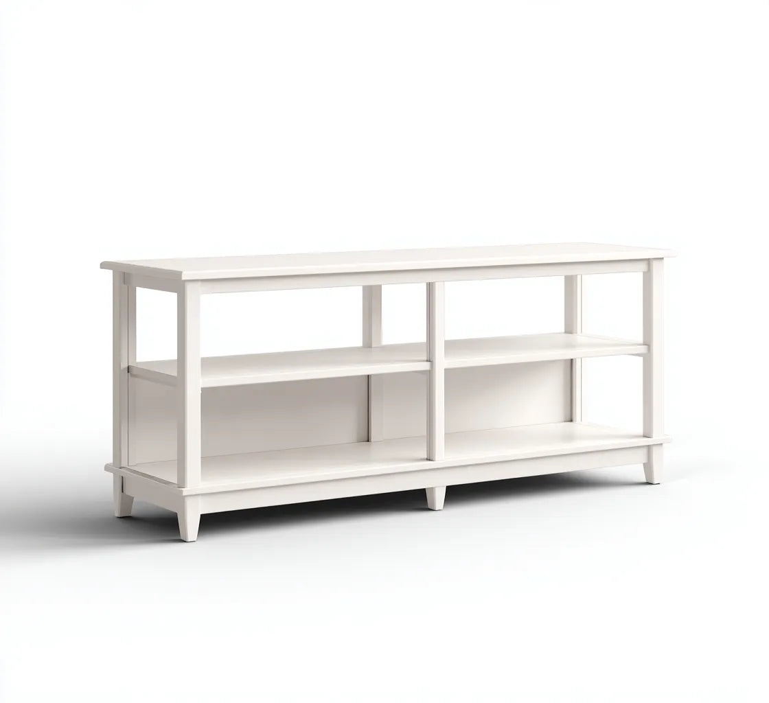 Mobile TV 145×40×58 cm - bianco e legno naturale - angoli arrotondati e stile moderno