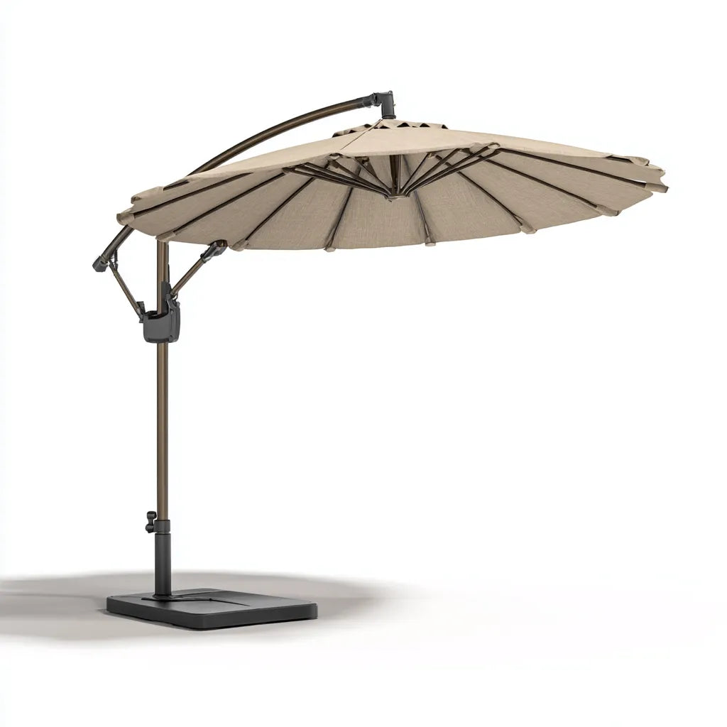 Ombrellone da sole per esterni 300×300×260 cm in tessuto beige e metallo nero - braccio laterale orientabile