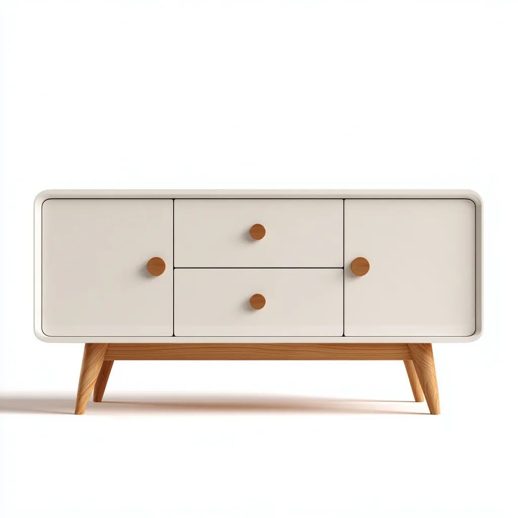 Mobile TV 145×42×68 cm in legno bianco e marrone - design moderno con vani contenitore