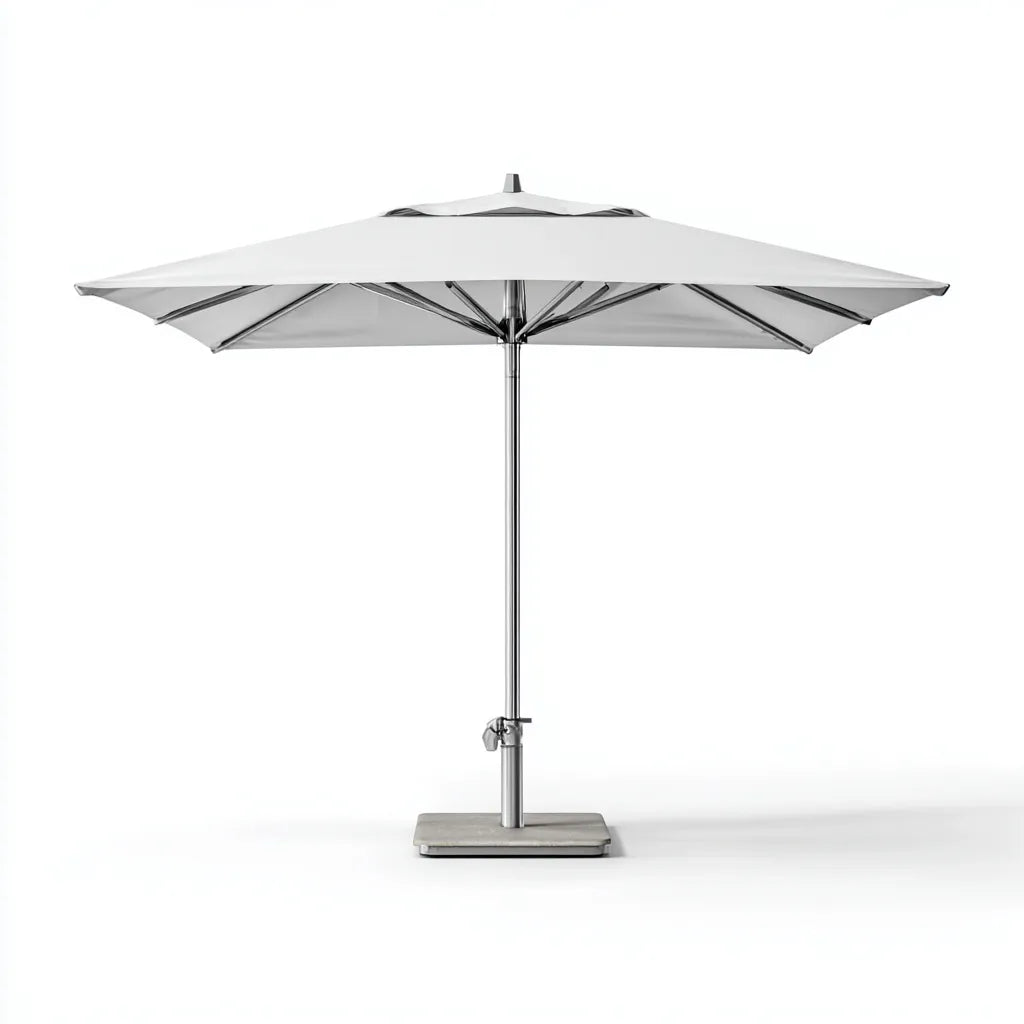 Ombrellone da sole per esterni 300×300×255 cm - bianco e argento - copertura ampia con palo centrale