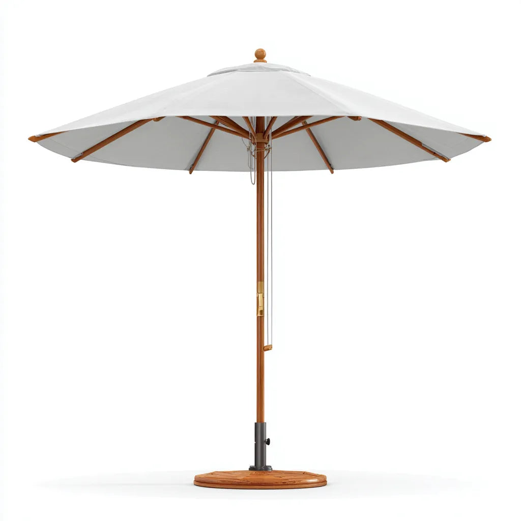 Ombrellone da sole per esterni 300×300×270 cm - tessuto bianco e struttura marrone - apertura centrale