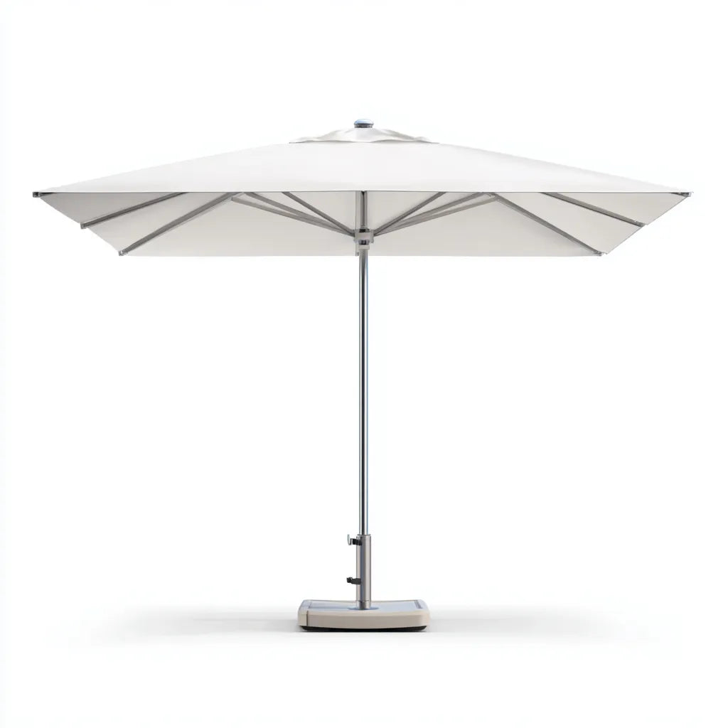 Ombrellone da sole per esterni 300×300×260 cm - bianco e argento - struttura centrale per area ombreggiata
