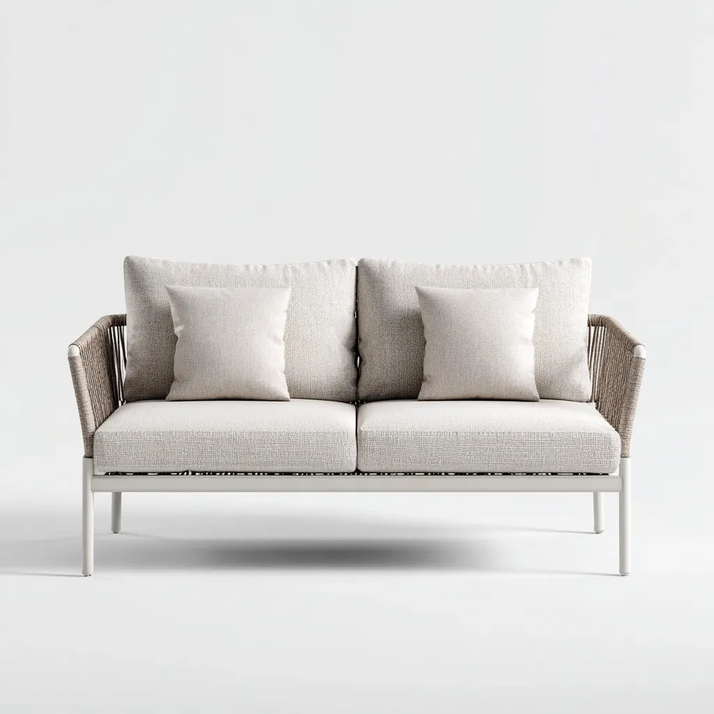 Divano da esterno 150×76×80 cm - bianco - due posti con struttura intrecciata